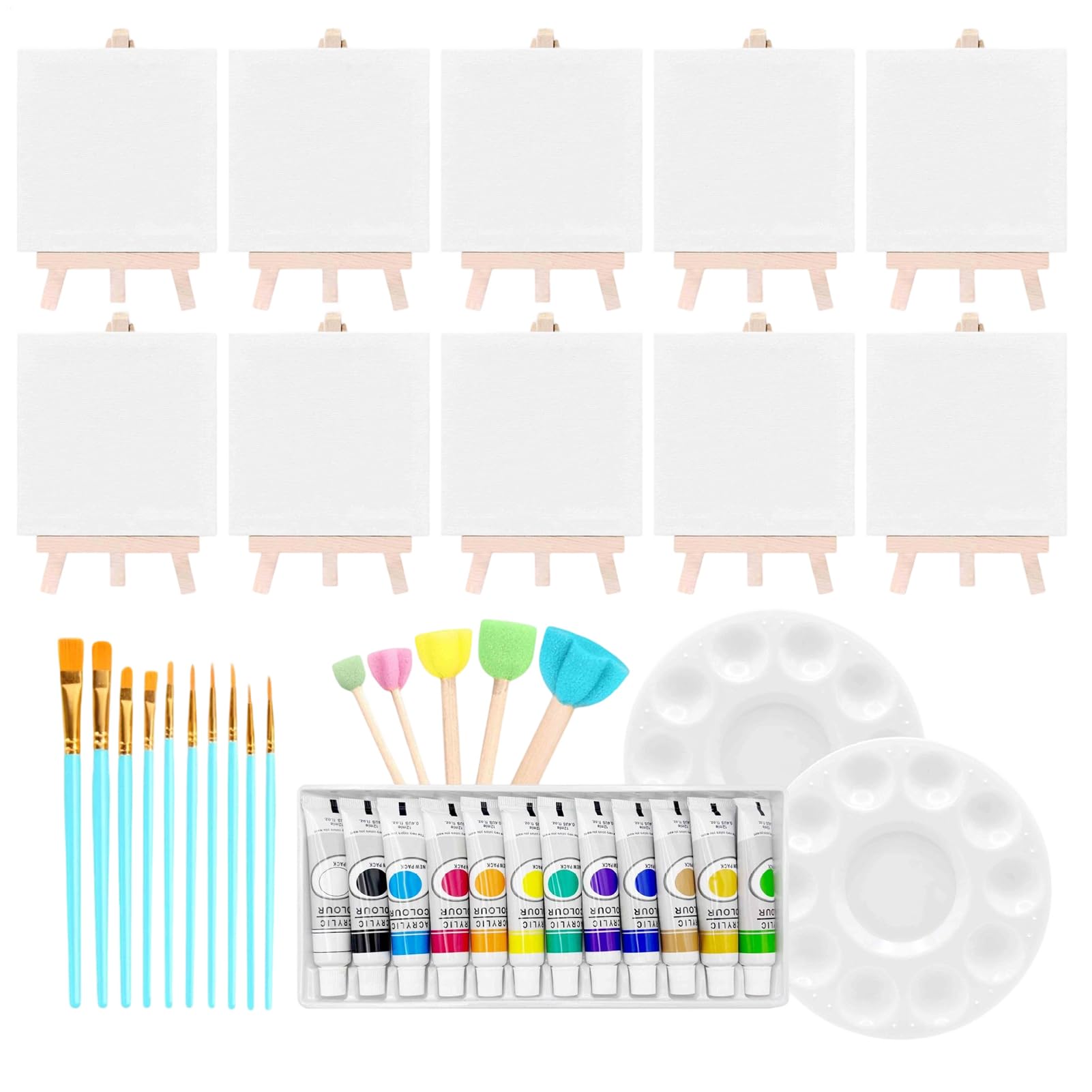 Set Pittura E Tela 10 Pezzi Forniture Portatili Lavabili Per Pittura | 10 Pezzi Strisce Di Pittura Acrilica Kit Tela Set Di Tela E Colori Per Casa Feste All'Aperto Bambini