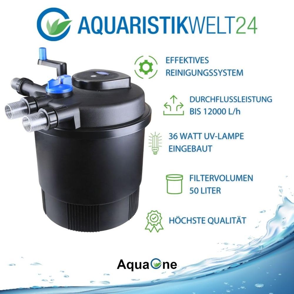 AquaOne CPF-20000 I Filtro de estanque para estanques de hasta 40.000 litros I filtro orgánico para estanques incluye 36 W UVC clarificador con limpieza de manivelas, agua clara sin algas flotantes