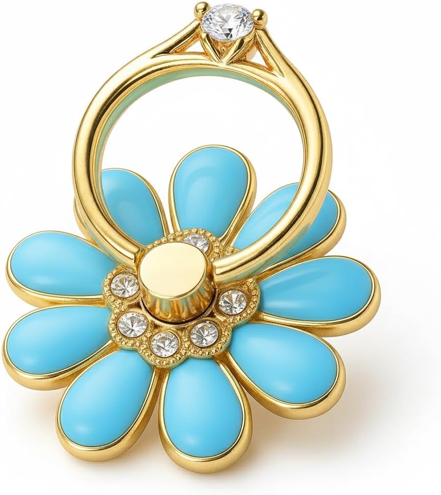 NXVX Daisy Flower Phone Ring Holder, Blue Bling Finger Grip & Kickstand