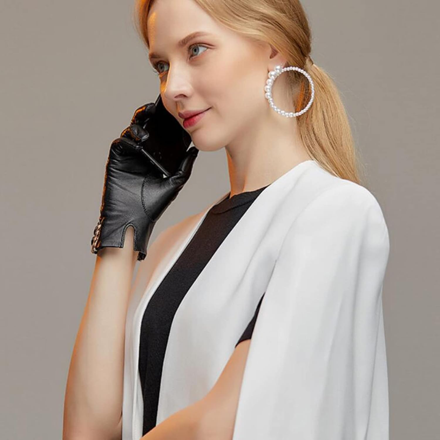 Guantes de Cuero para Mujer, Guantes cálidos de Piel de Oveja, Guantes con Pantalla táctil, Guantes para Ciclismo al Aire Libre, Guantes cálidos de Piel de Oveja