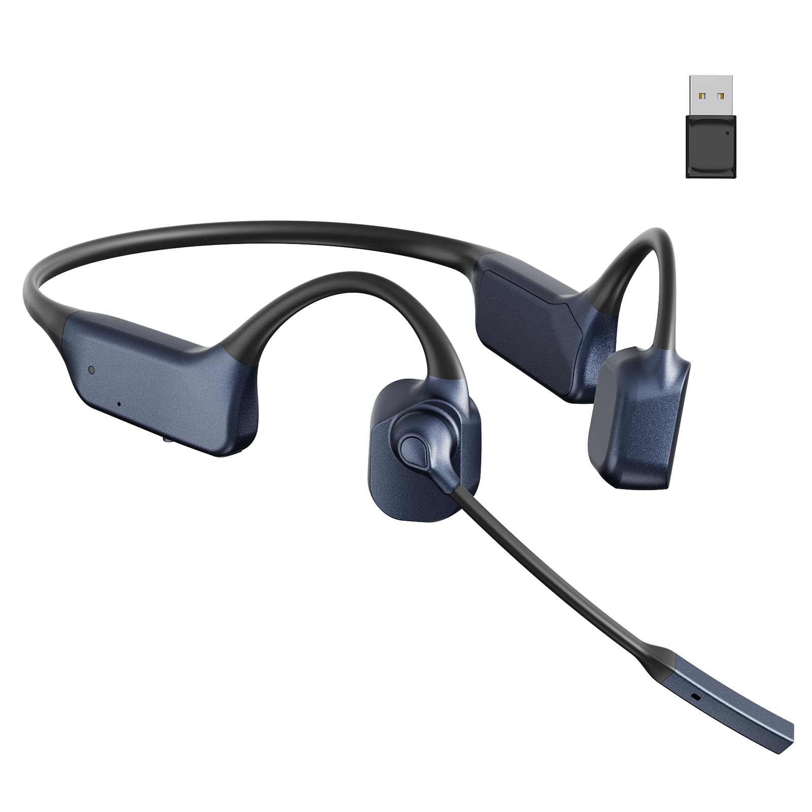 bone conduction headphones with mic boom, open ear wireless bluetooth headset with usb dongle for pc, ai noise cancelling microphone, wireless headset for office call remote work driving sports