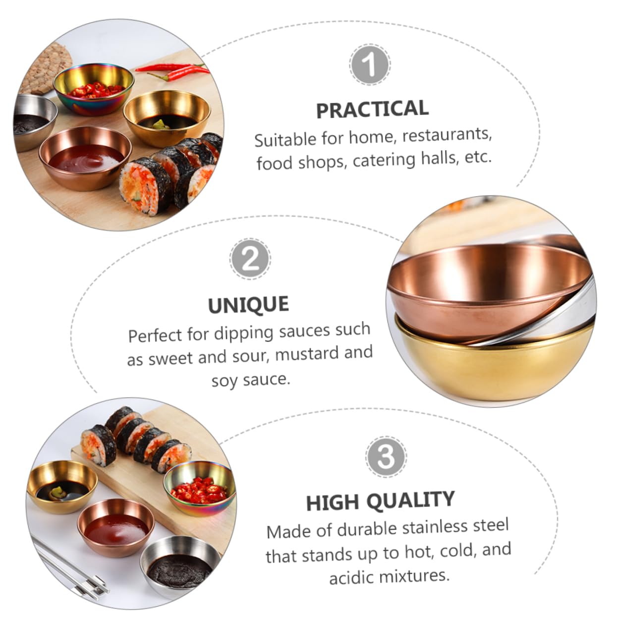 VINTORKY 2pcs Seasoning Dish Food Tray Spices Mini Appetizer Plates Dipping Plate Sauce Dish for Pinch Bowls Seasonings Flavor Dish Kitchen Sauce Dish Mini Sauce Dish Golden Stainless Steel