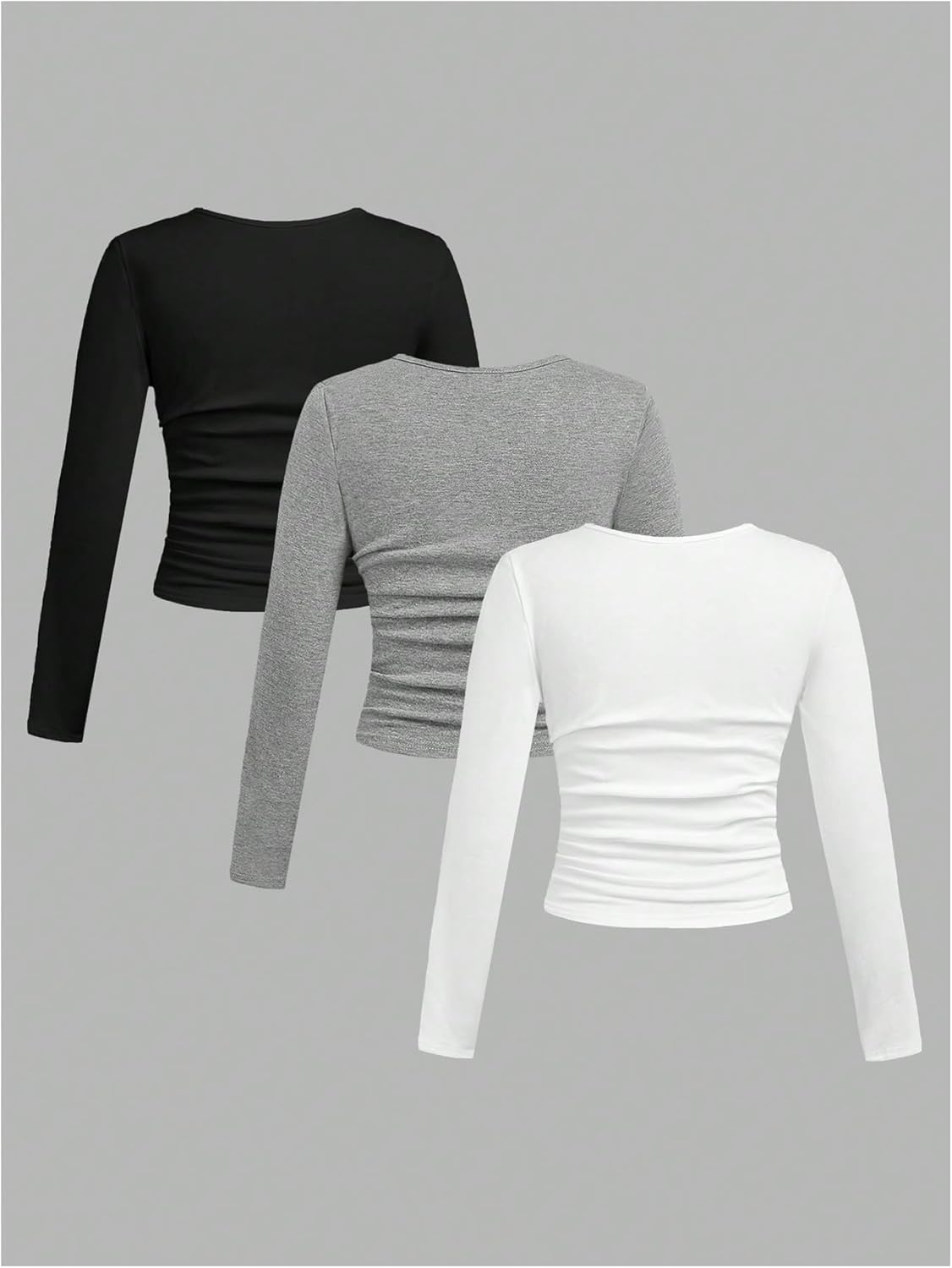 SOLY HUX 3 Pack Girl's Long Sleeve Shirts V Neck Basic T-Shirts Ruched Tops Spring Fall Layering Tees 8-12 Years - Image 3