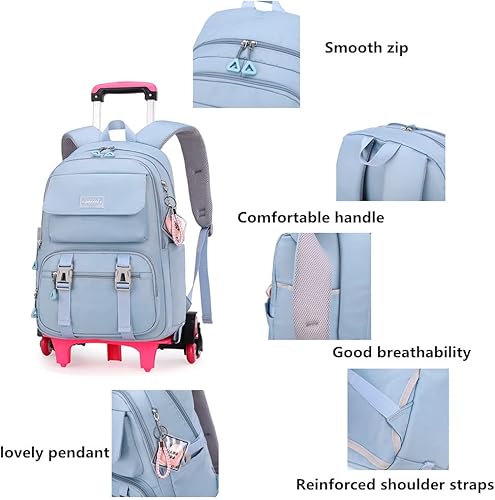 Miniatura 4 de ZHANAO Mochila con ruedas para equipaje con ruedas, mochila de viaje con ruedas para niñas y niños, Negro -, Mochilas de viaje
