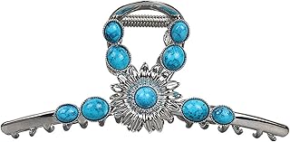 SkyPOOU Elegante pinza para el pelo, pinzas para el pelo, diseño de flores plateadas, horquillas de sujeción fuerte para niñas, color azul, aproximadamente 11,5 cm