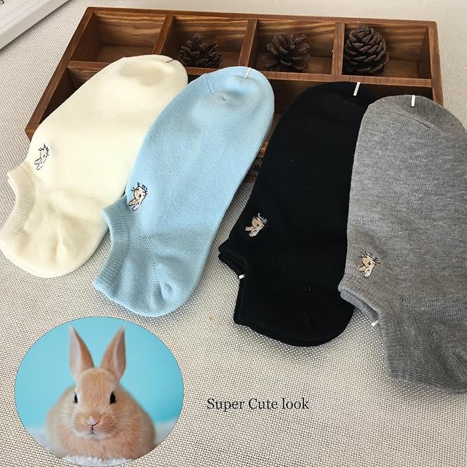 Image of Ankle Socks for Women, Embroidered Bunny Pattern Women's Socks Low Cut Socks Cotton 4 Pairs
