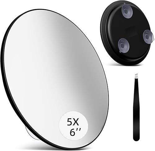 Miniatura 8 de Suupvaor Espejo de aumento 5X con 3 ventosas, espejo grande con aumento de 6 pulgadas, espejo de maquillaje redondo de viaje 5X con alto aumento,