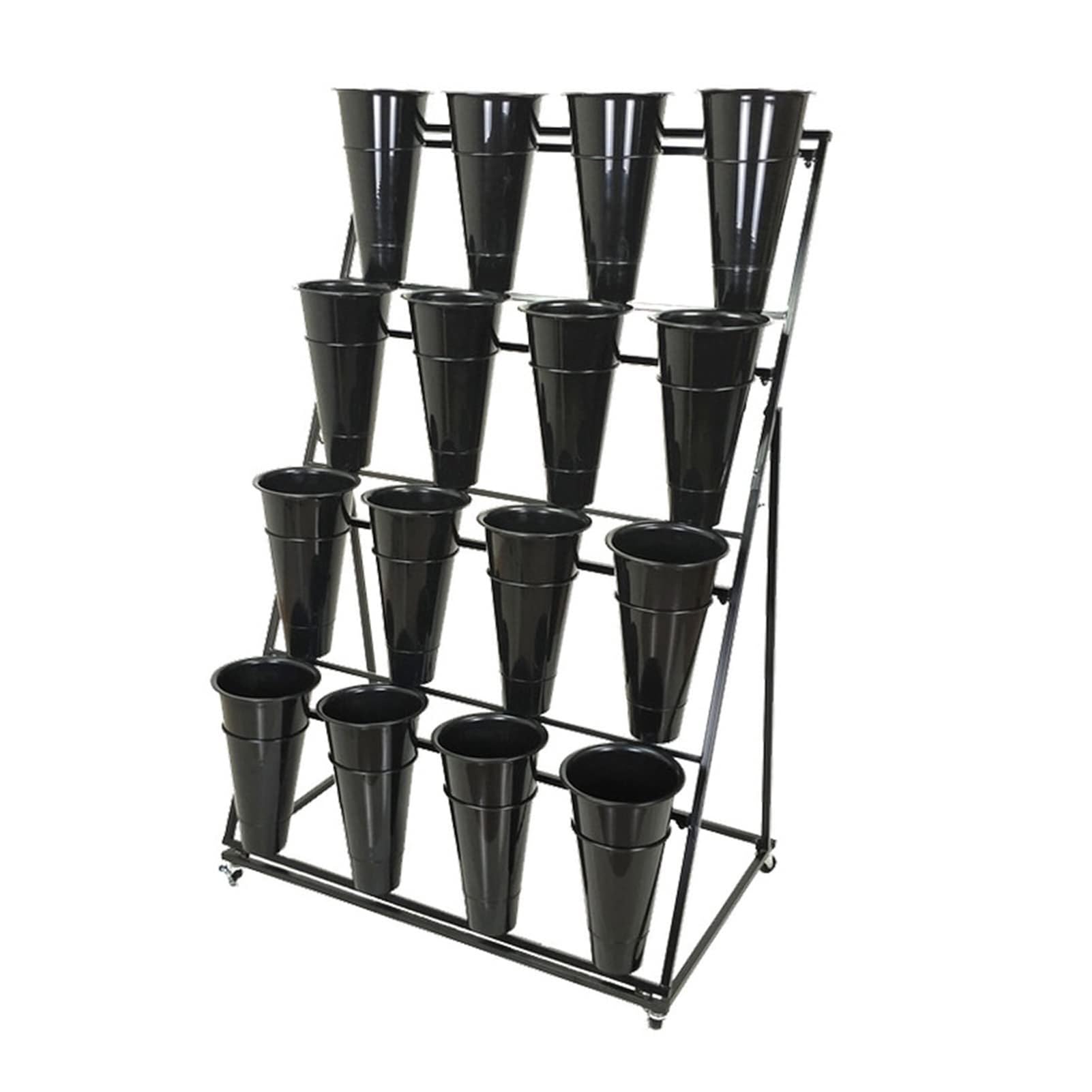 XBTGS Flower display stand - indoor plant stand, heavy-duty mobile metal plant stand with wheels and bucket, home flower pot stand, wrought iron flower cart with whee,Black-16 Bucket