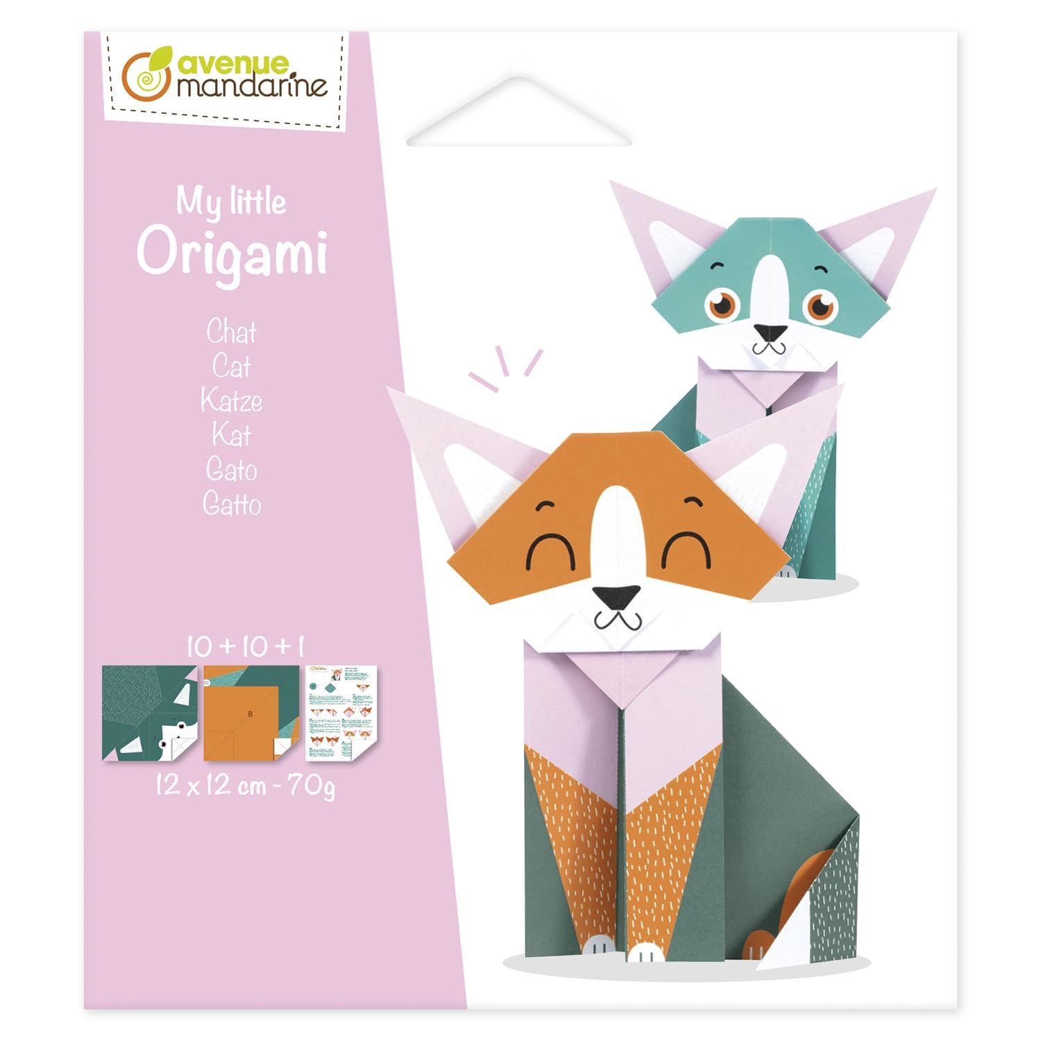 Avenue Mandarine - Ref OR508C - My Little Origami - Make a Cat - 70gsm Paper, 20 Sheets, 2 Designs, Folding Instructions to Make Animal Model, Suitable for Ages 5+
