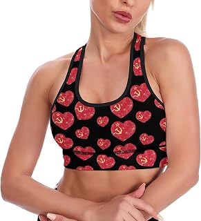 USSR Communism Soviet Union Retro Flag Women's Yoga Bra Top Racerback Sports Padded Bra Workout Gym Bras