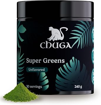 Chugas Super Greens Powder Organic Superfood Blend with Greens, Fruits & Probiotics Boosts Energy, Detox, and Digestion Vegan, Non-GMO, Gluten-Free, Keto Friendly - 30 Servings