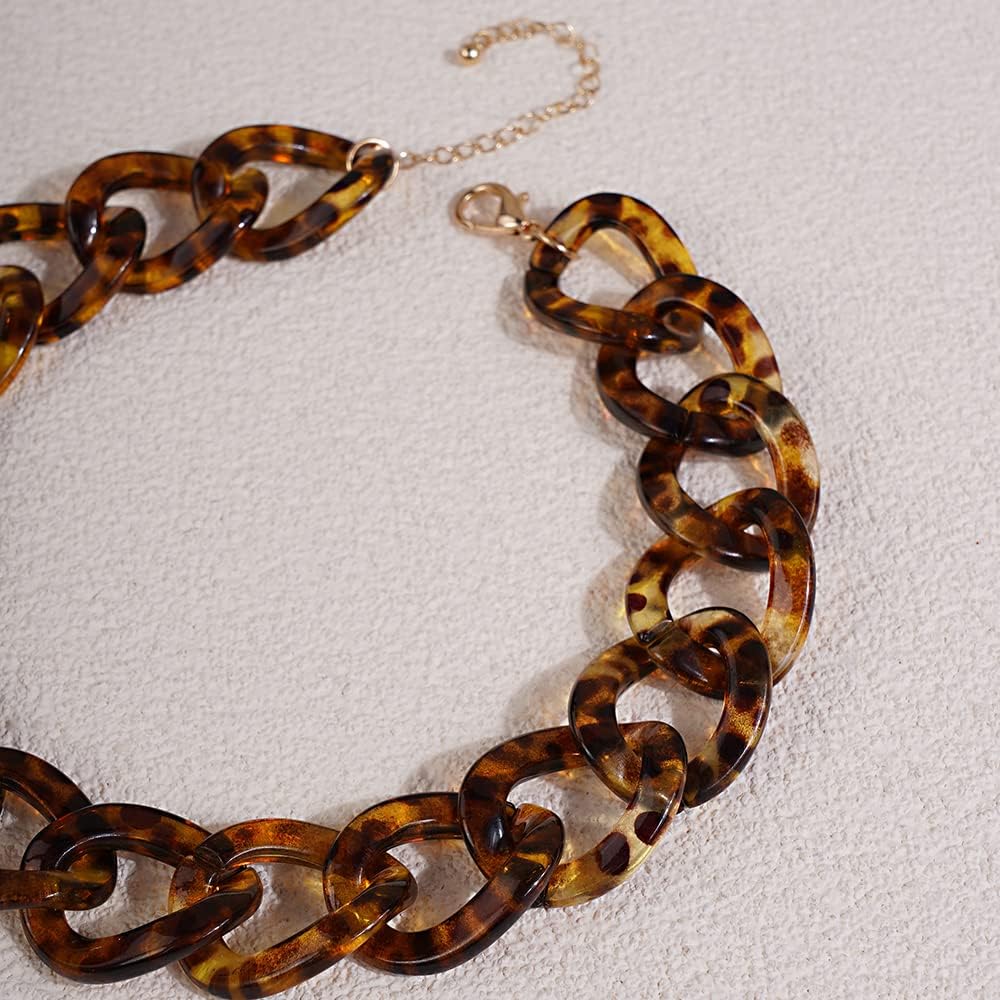 Jumwrit Acrylic Necklace Tortoise Link Cuban Chain Leopard Print Necklace Punk Chain Choker Necklace for Women Accessory - Image 7