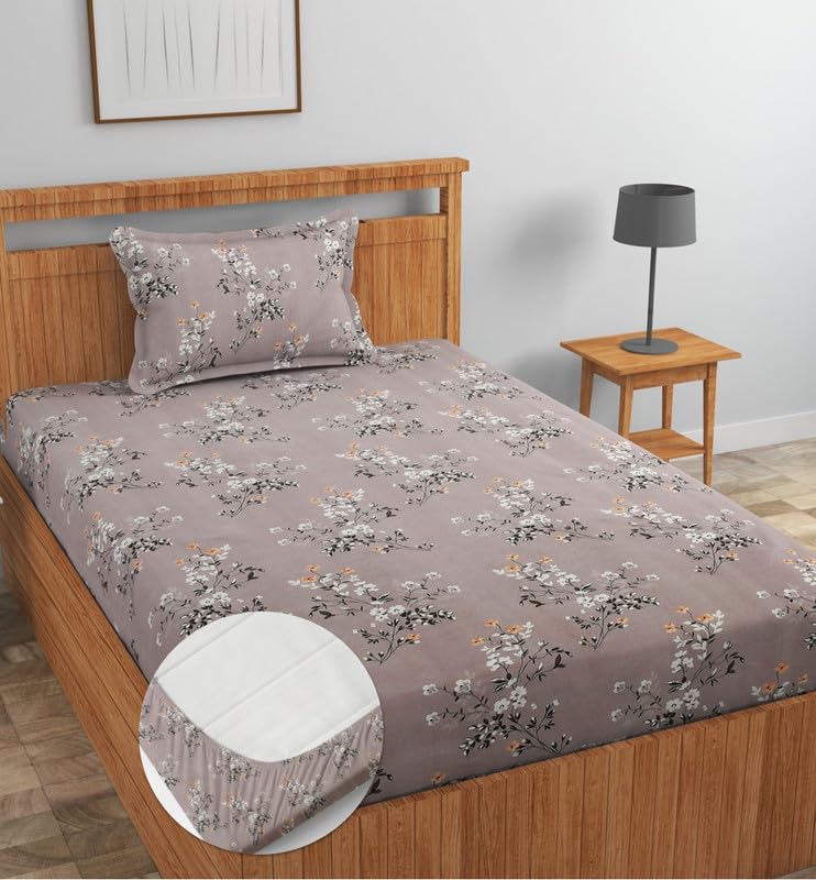 Image of NEW LEAF Premium Cotton Elastic Fitted Bedsheets with 1 Pillow Covers |Solid or Plain Single Bed Elastic 220 TC Supersoft Breathable & Wrinklefree | for 72x36+6 Inches, Multicolour