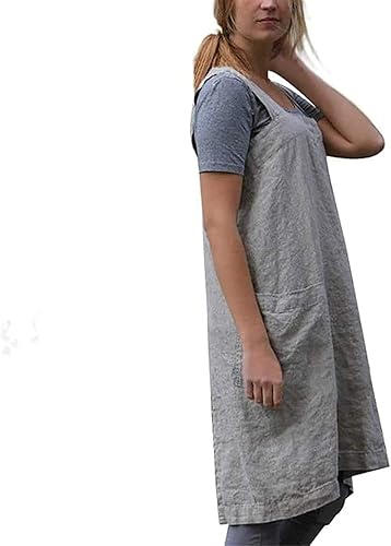 Miniatura 4 de Delantal de lino de algodón, delantal con espalda cruzada para mujer con bolsillos, mandil para cocinar o para repostería