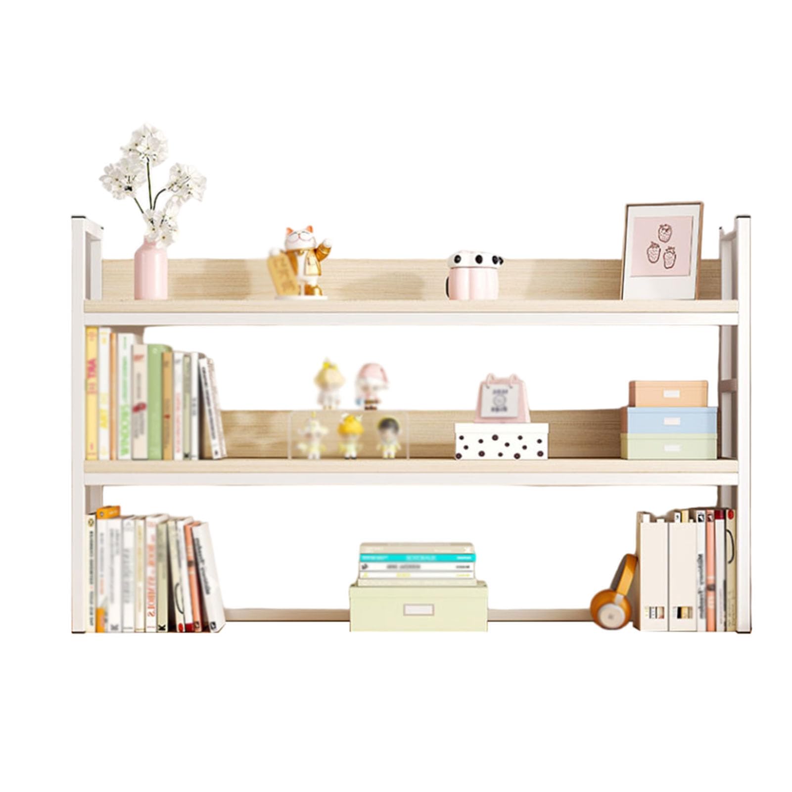 Étagère de bureau en bois à 2 niveaux avec cadre en métal, bibliothèque de bureau, étagère autoportante, étagère de rangement pour la maison, le bureau, le dortoir
