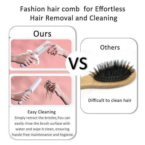 Miniatura 6 de Cepillos para el cabello para mujeres, cepillo desenredante de cabello, cepillo de pelo limpio con un solo clic con cerdas retráctiles, cepillo