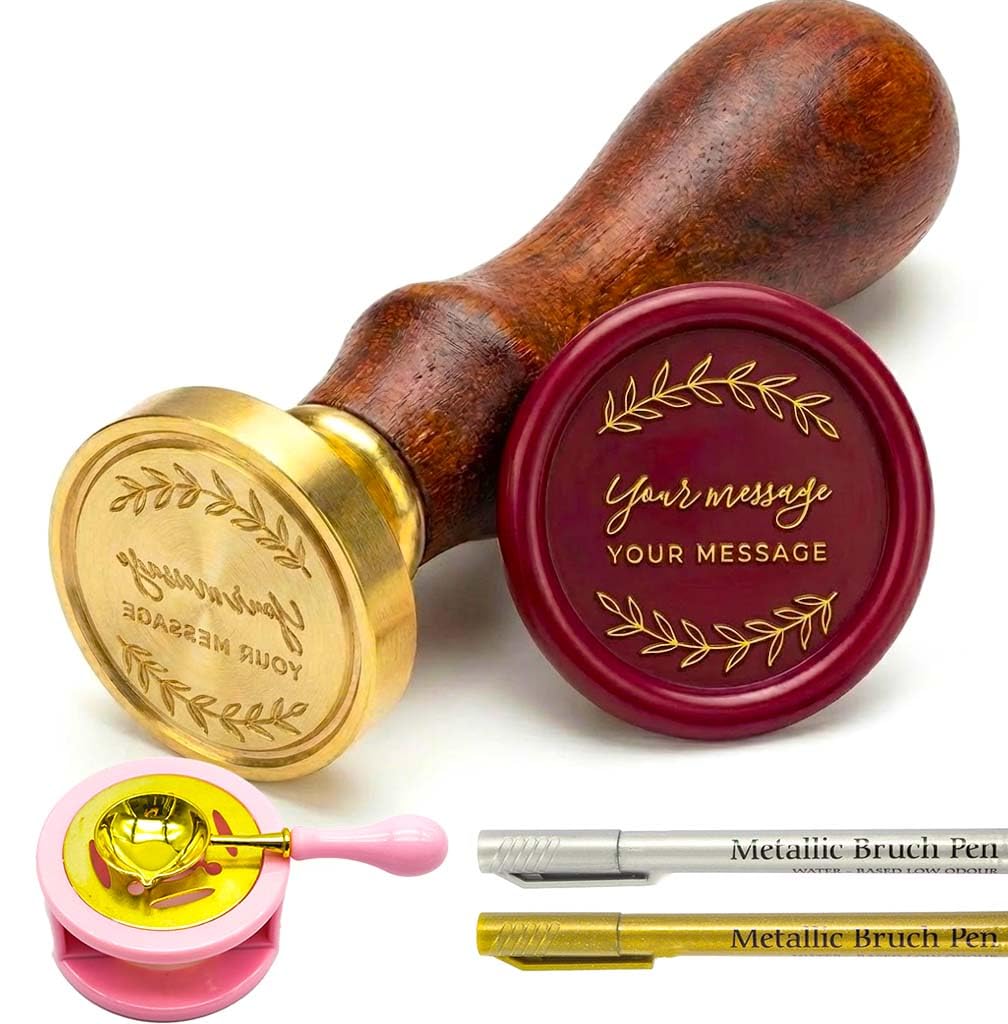 Personalised Wax Seal Stamp - Custom Sealing Wax Stamp with Your Logo, Initials or Family Crest - Premium Brass Head & Wooden Handle for Wedding Invitations, Envelopes & Crafts (Pattern Design 3)