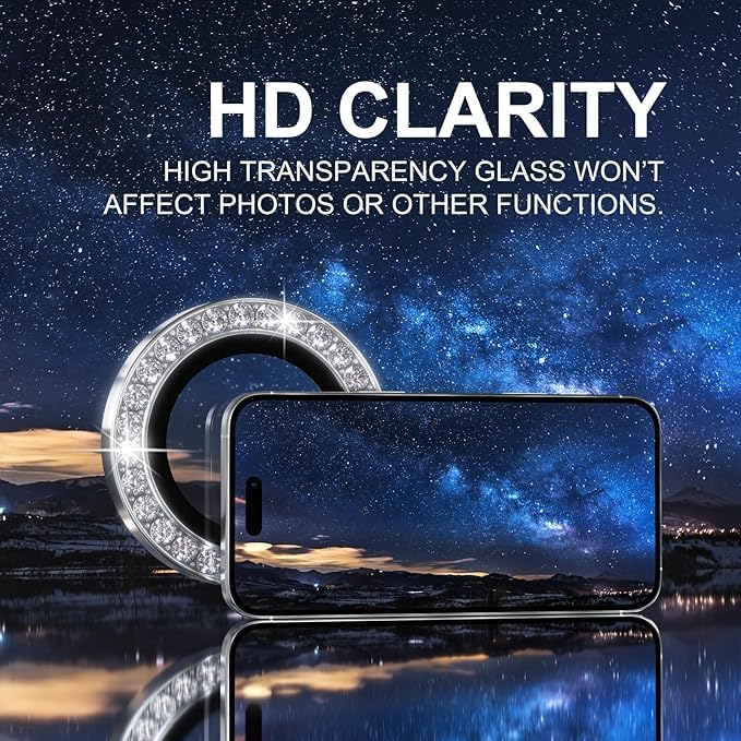 Image of Compatiable with iPhone 16 Pro / 16 Pro Max Camera Lens Protector Ring - Diamond Design | 9H Tempered Glass | HD Clear | Anti-Scratch | Anti-Drop White Diamond