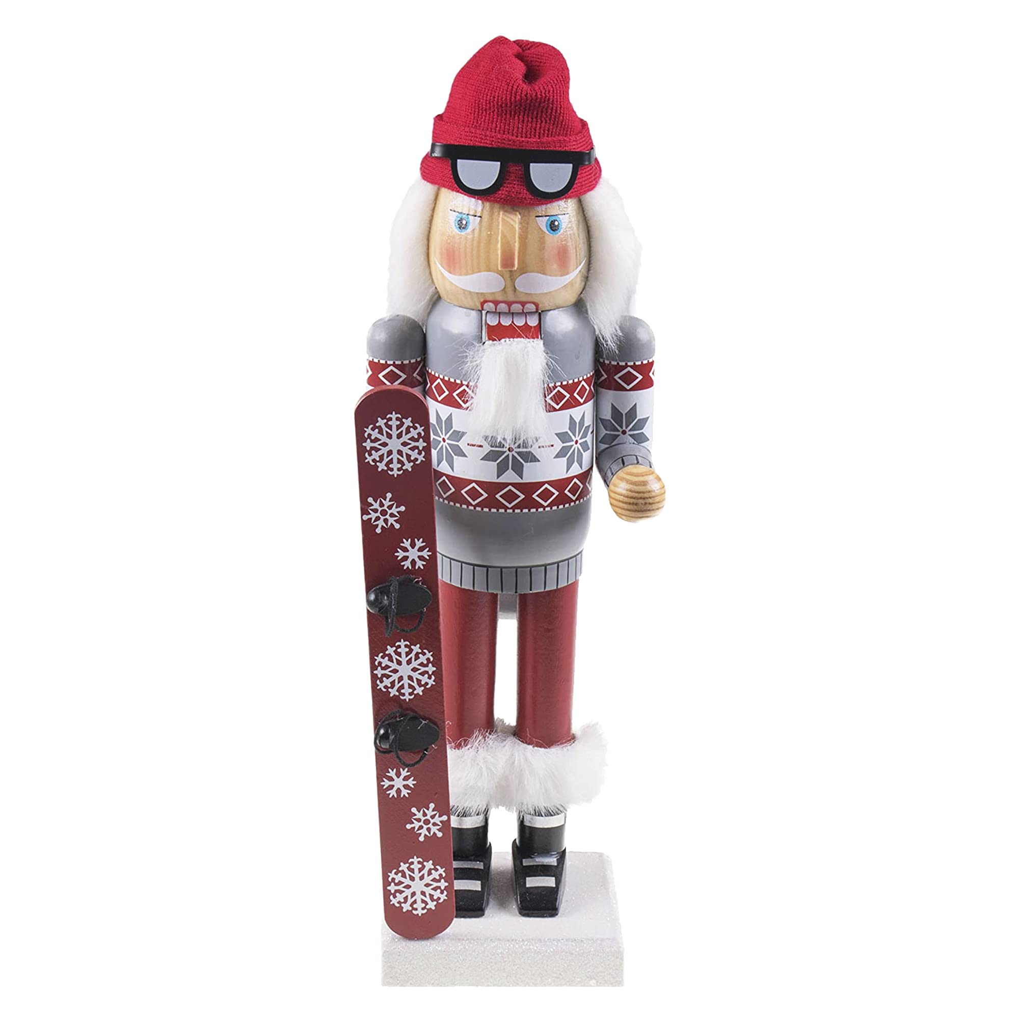 Merry Christmas Co.14 Inch Traditional Wooden Nutcracker, Festive Holiday Tabletop Décor, Snowboarding Santa