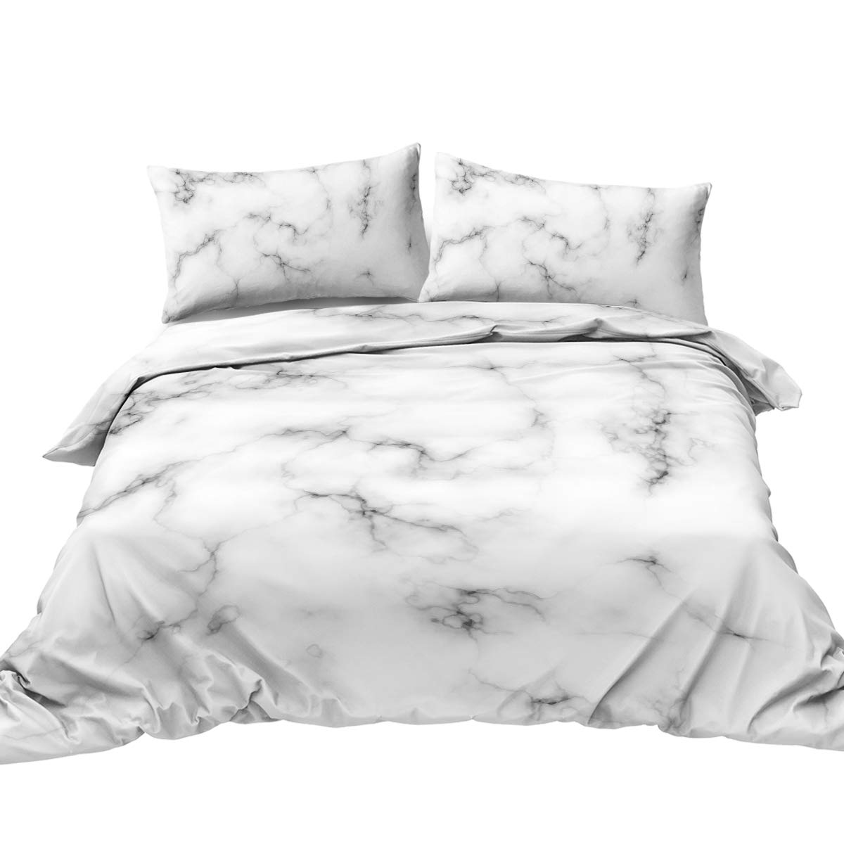 BlessLiving 3D White Marble Bedding Set Quilt Cover Natural Marble Black Veins Duvet Cover Bedspread Queen Grey Neutral Stone Texture Girls Dorm Bedding (3 Piece)