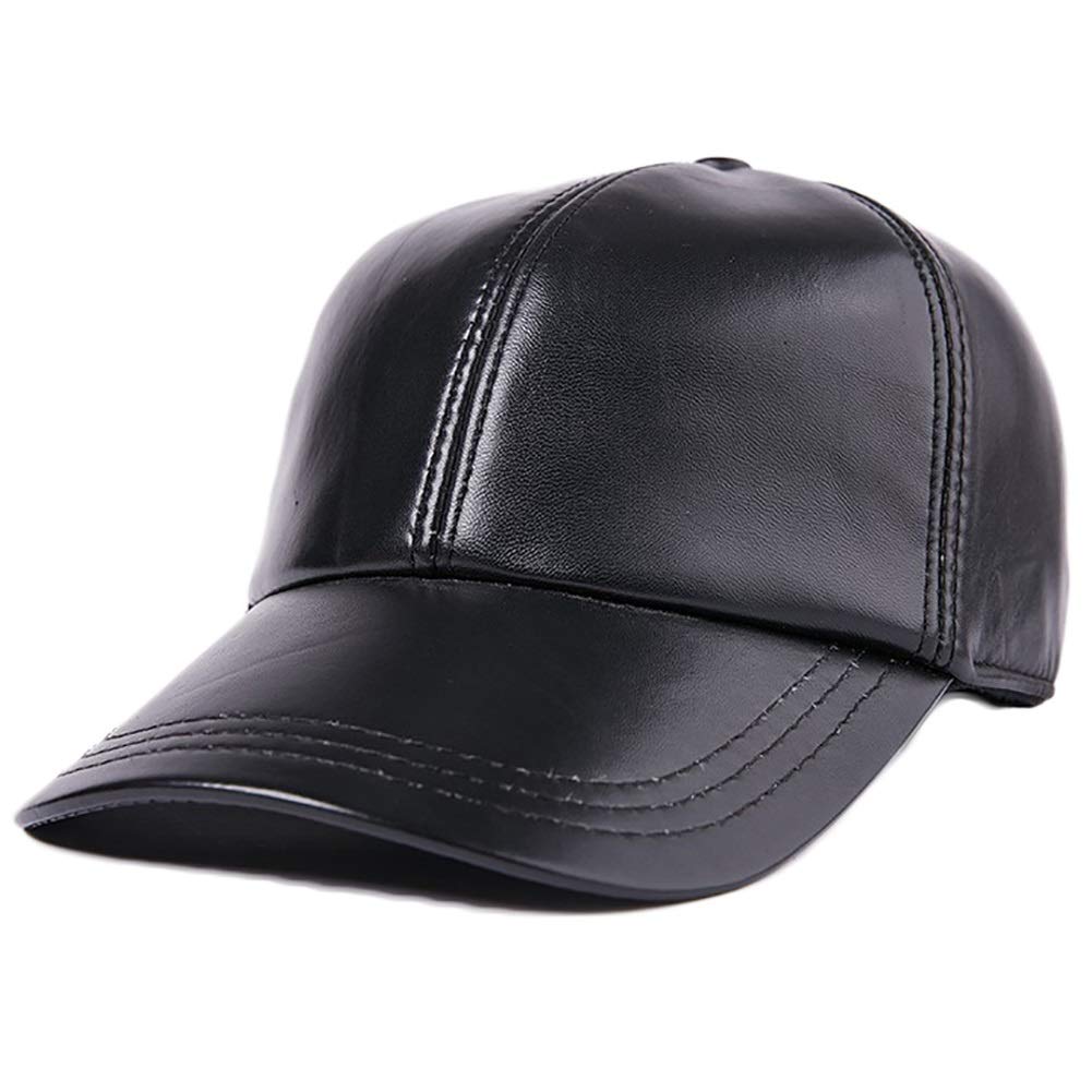 G&F Unisex skórzana czarna czapka z daszkiem hip-hop regulowana czapka z wbudowaną opaską przeciwpotną zima