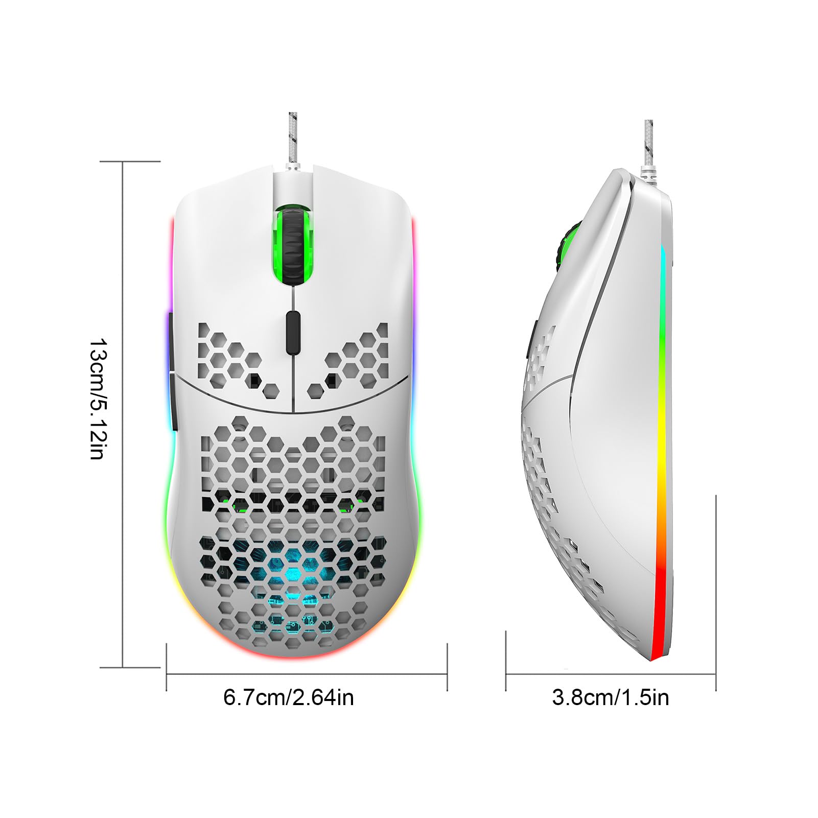 Asixxsix Zestaw Przewodowej Klawiatury i Myszy do Gier w 60% RGB, Mysz do Gier o Rozdzielczości 6400 DPI, 61 Klawiszami z Podświetleniem RGB, Mysz USB na Laptopach (Biały zestaw)