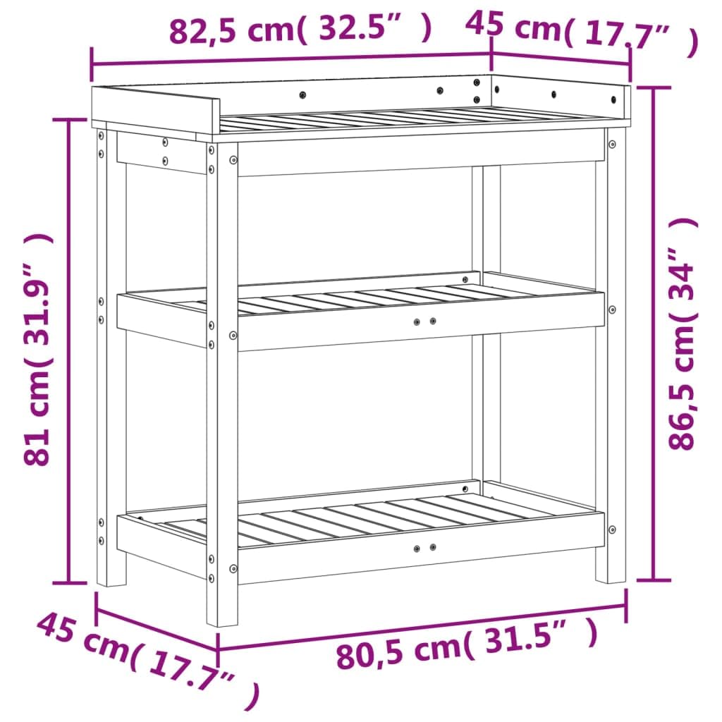 Stół na rośliny z półkami z litego drewna sosnowego, 82,5 x 45 x 86,5 cm, nośność 50 kg, do ogrodu, na taras, balkon, do ogrodu zimowego, porządek i prezentacja roślin doniczkowych