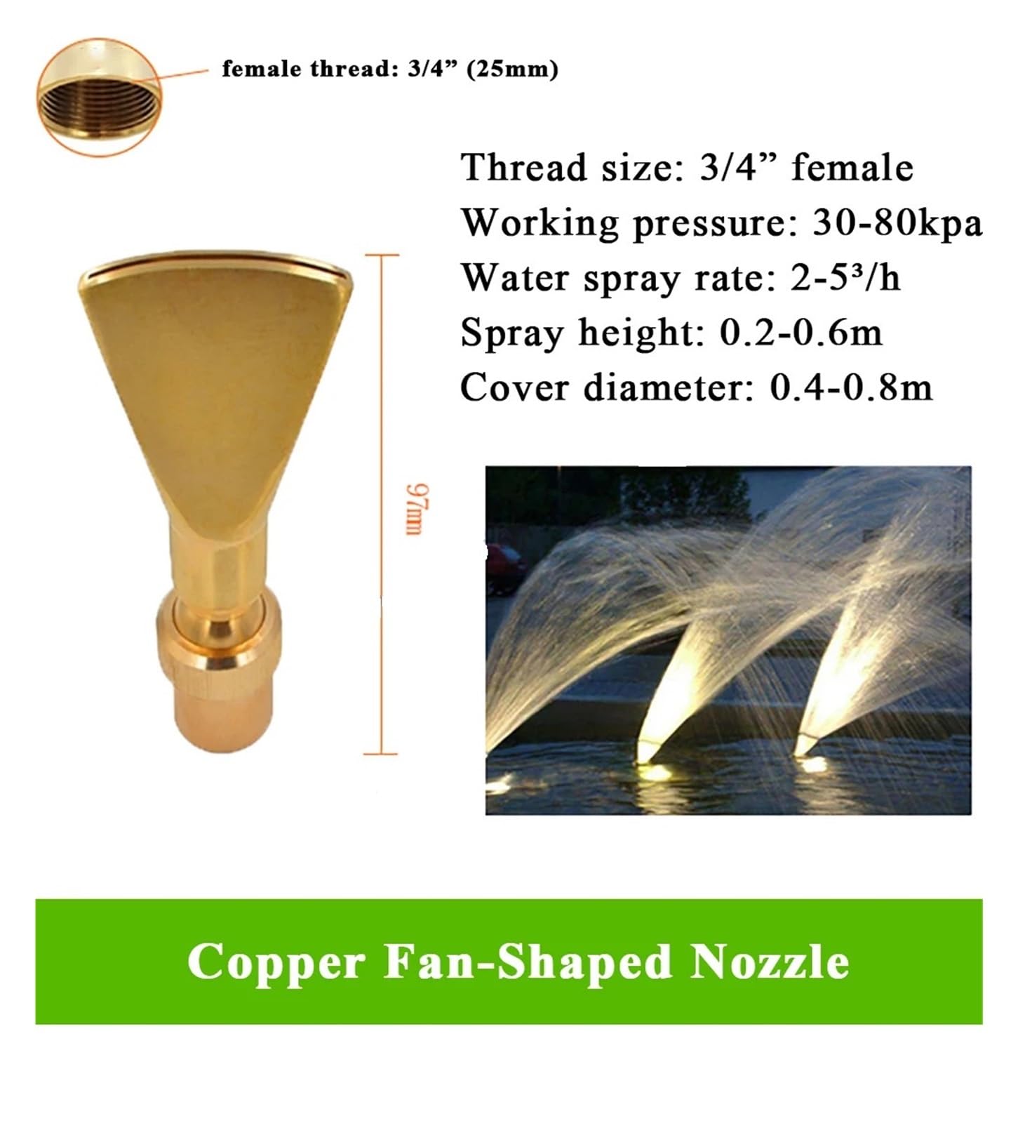 Dysza fontannowa z mosiądzu ze stali nierdzewnej | Wiele rozmiarów fontanny ogrodowej do stawu krajobrazowego: w kształcie wachlarza(3l4 inch (Brass))