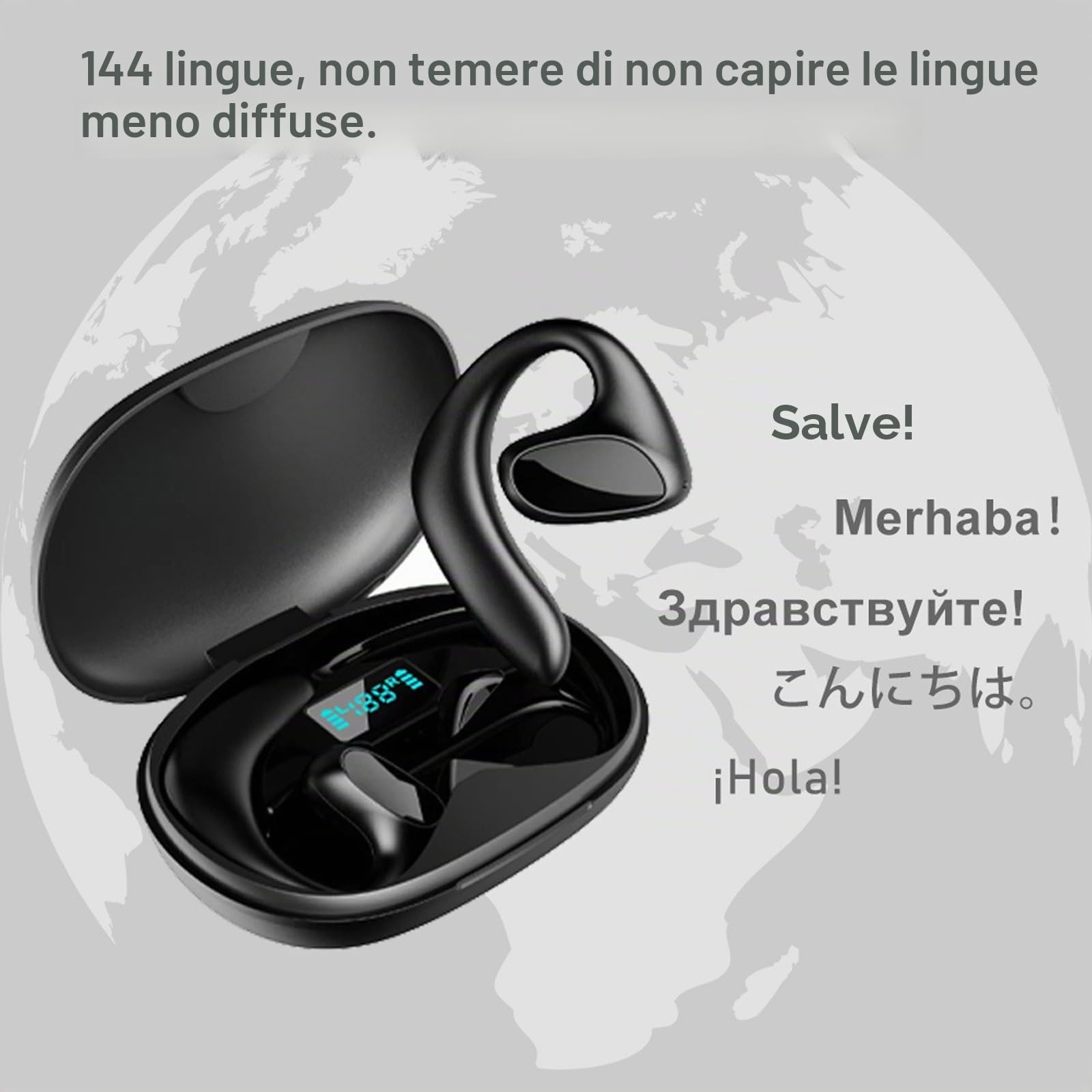 Meacode Traduttore, Meacode Ai Translation Earbuds, Cuffie Traduzione Simultanea, Auricolari Traduttore Simultaneo, 144 Lingue, Funzione Offline, Ideali Per Viaggi/Affari/Apprendimento(Nero)