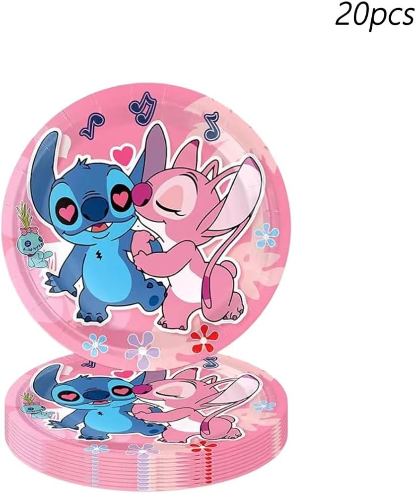 88Pcs pink Stitch Party supplies, including banners, plates, paper cups, tissues, pendant decorations, perfect for Stitch themed birthdays! Featuring cute pink stitching print