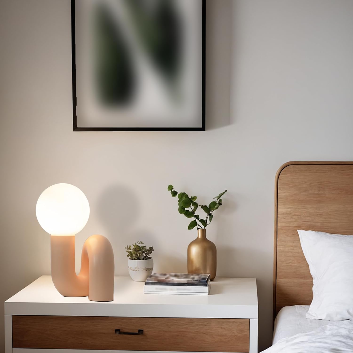 Skyblaze Modern Globe Glass Table Lamp, Decorative Art Decor Night Light, Cute Bedside Desk Lamp for Bedroom Living Room Office Pink Finish