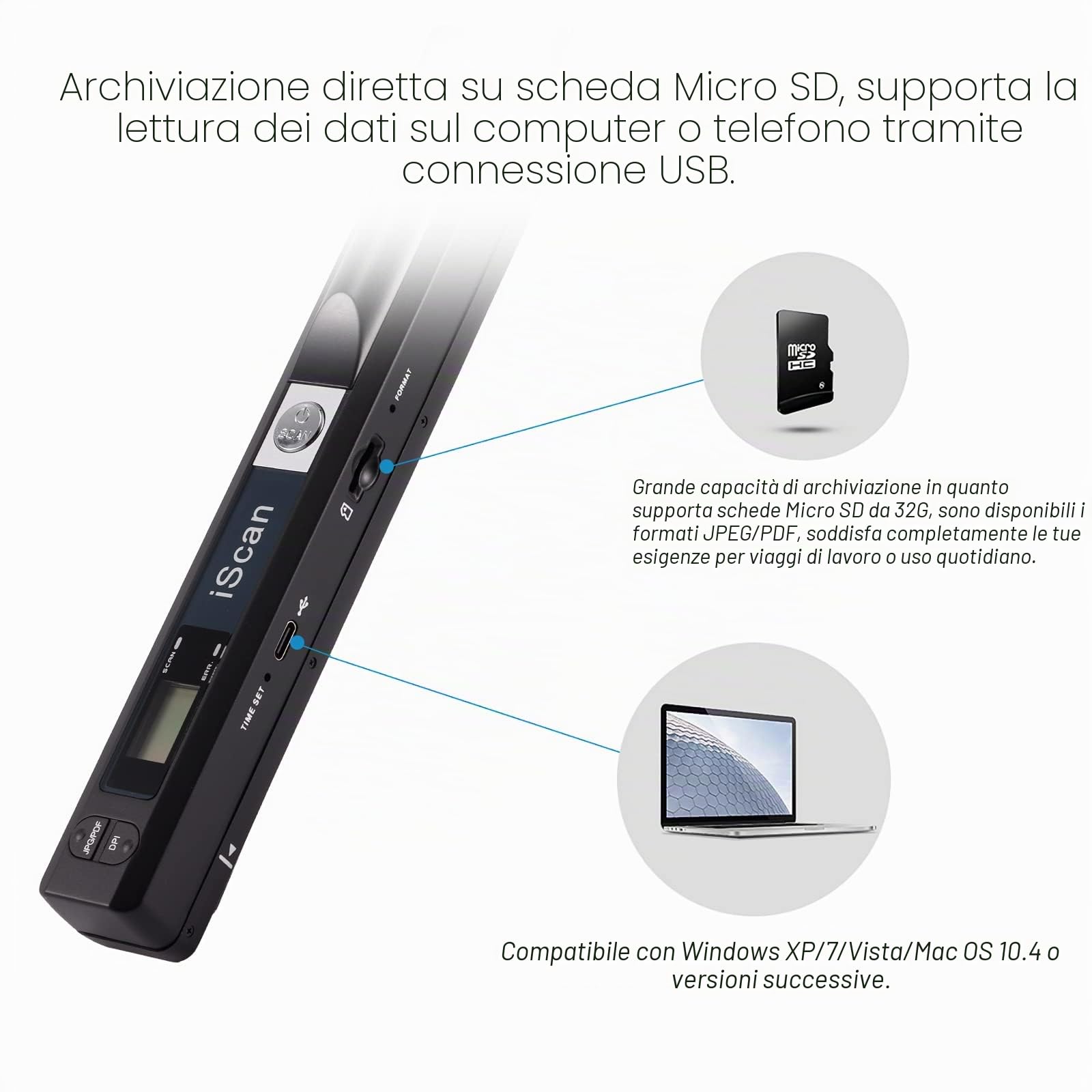 Scanner di documenti portatile AOZBZ Scanner di immagini USB Scansione a colori a 900 dpi A4 Scansione a portata di mano Scanner in formato JPG/PDF Alta velocità (Scanner)