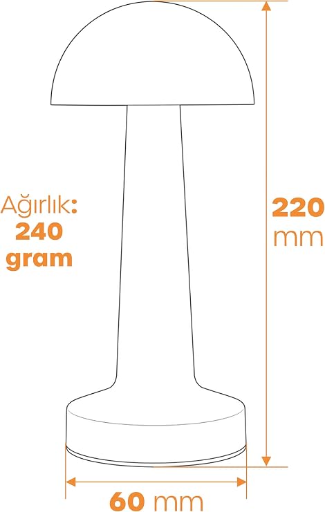 Şarjlı Mantar Masa Lambası Metal Dokunmatik 3 Işık Parlaklık Ayarlı Gece Masa Üstü Lamba (Siyah A4) [Enerji Sınıfı A]