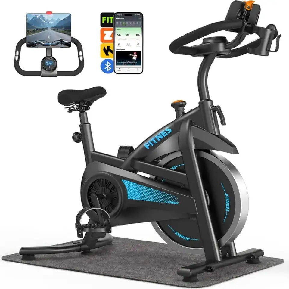Bicicleta Ergométrica Spinning Profissional Wizo - Inércia 12kg, Suporta 150kg, Silenciosa, Ajustável para Altura 1.50m a 2m + Tapete de Proteção Incluso Bike Ergometrica para Apartamento