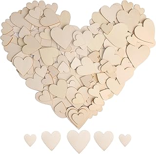Small Wood Hearts for Crafts,175 Pcs Different Size Assorted Unfinished Wooden Heart Cutouts Pieces for Wedding Guest Book,Valentine'Day Craft and Deccorations