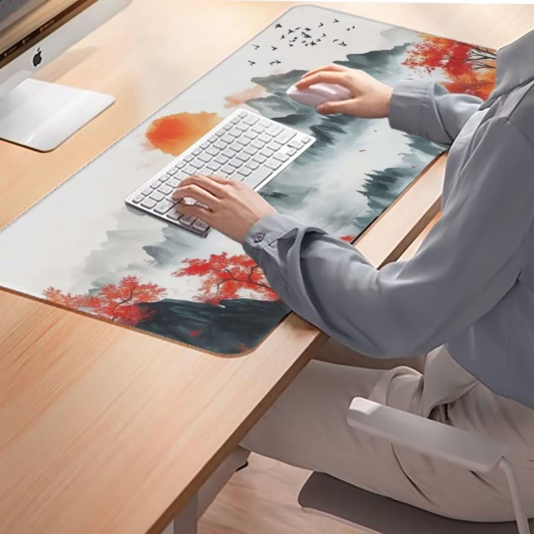 Japanisch Wind Mauspad 1600 x 800mm, Mousepad XXL Schreibtischunterlage Landschaft Mouse Pad, Gaming Mauspad Verbessert Präzision und Geschwindigkeit, Gaming-Mauspads für Pc und Gaming Zubehör qw105