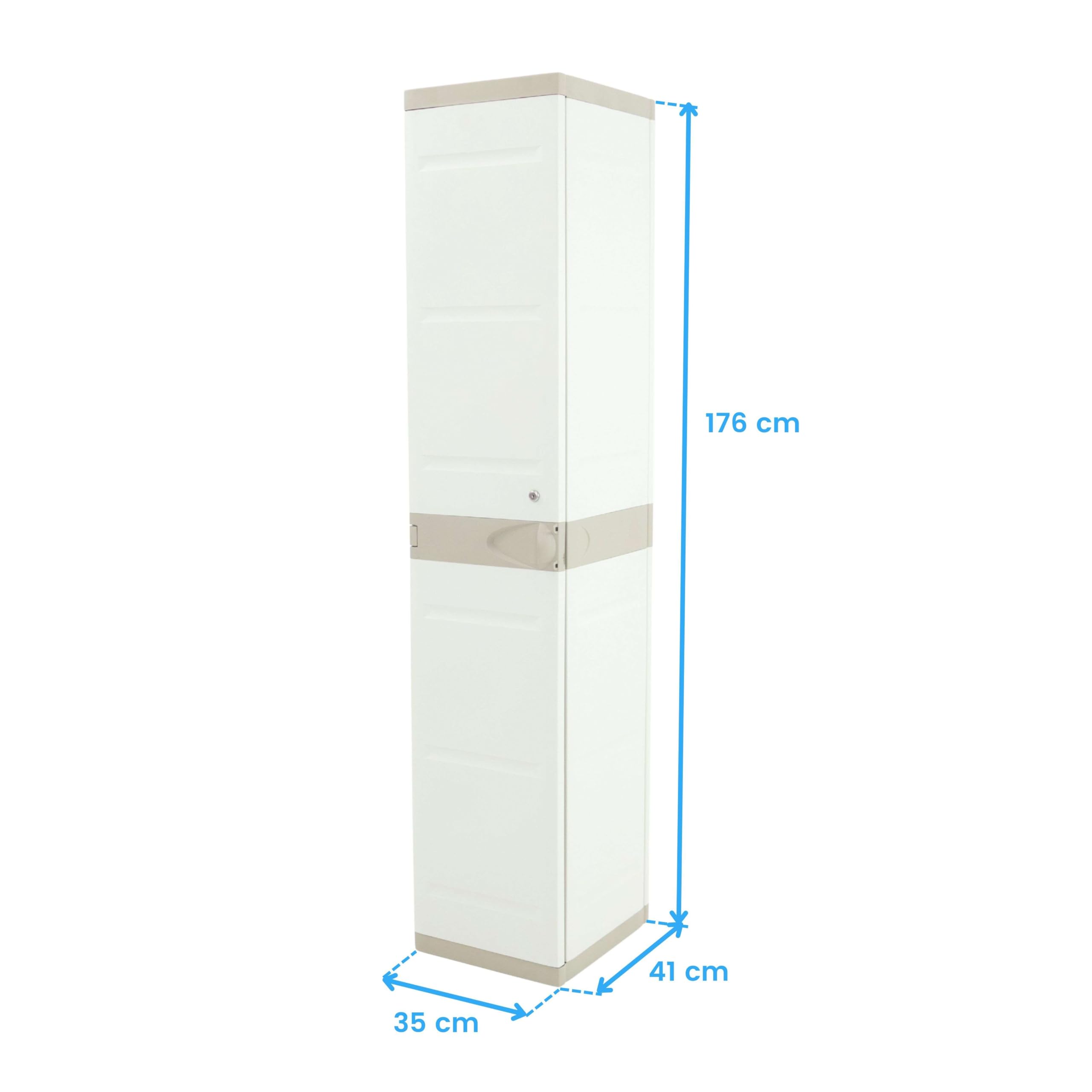 Miroytengo Armario Taquilla de Resina Titanium, Armario Alto de Jardín 1 Puerta 2 Baldas Beige 35x176x41 cm