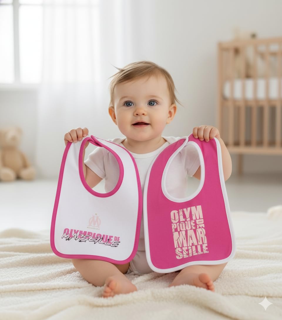 OLYMPIQUE DE MARSEILLE 2 x bavoir bébé fille OM - Collection officielle