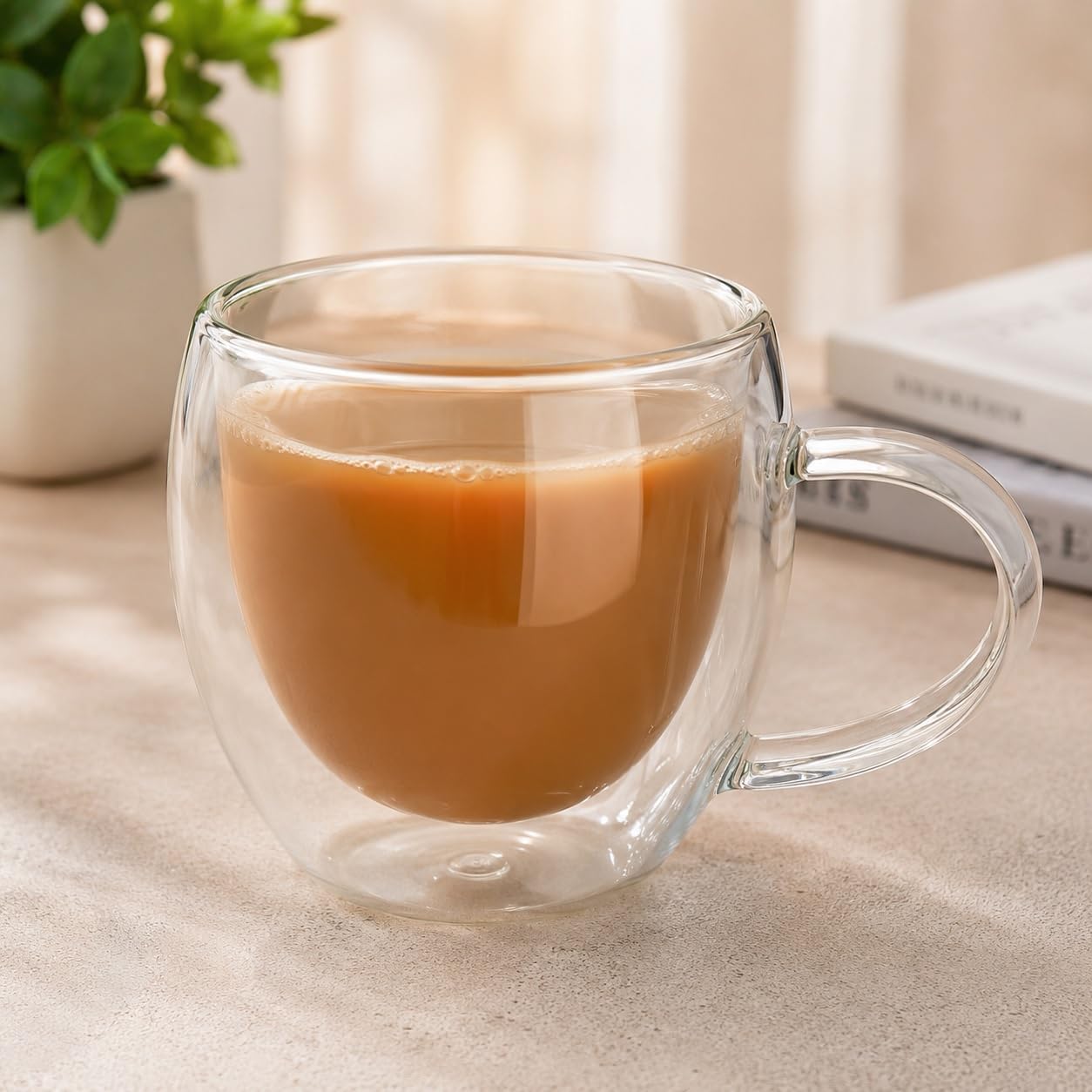 double walled glass coffee mug set 80ml | premium borosilicate tea & coffee cups with handle | lightweight heat resistant insulated espresso mug for tea, coffee latte cappuccino pcs 1