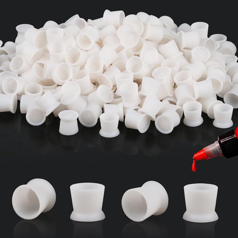 300 Copos para Tinta de Tatuagem IFERO com Base, Silicone, Descartáveis, Brancos, Pacote com 300