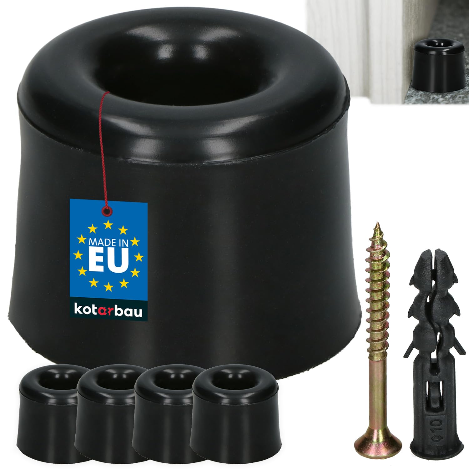 KOTARBAU Set of 4 Door Stoppers Floor for Screwing – 27 mm – Black – Floor Door Stopper – Floor Mounting – Door Stopper – Made of Rubber