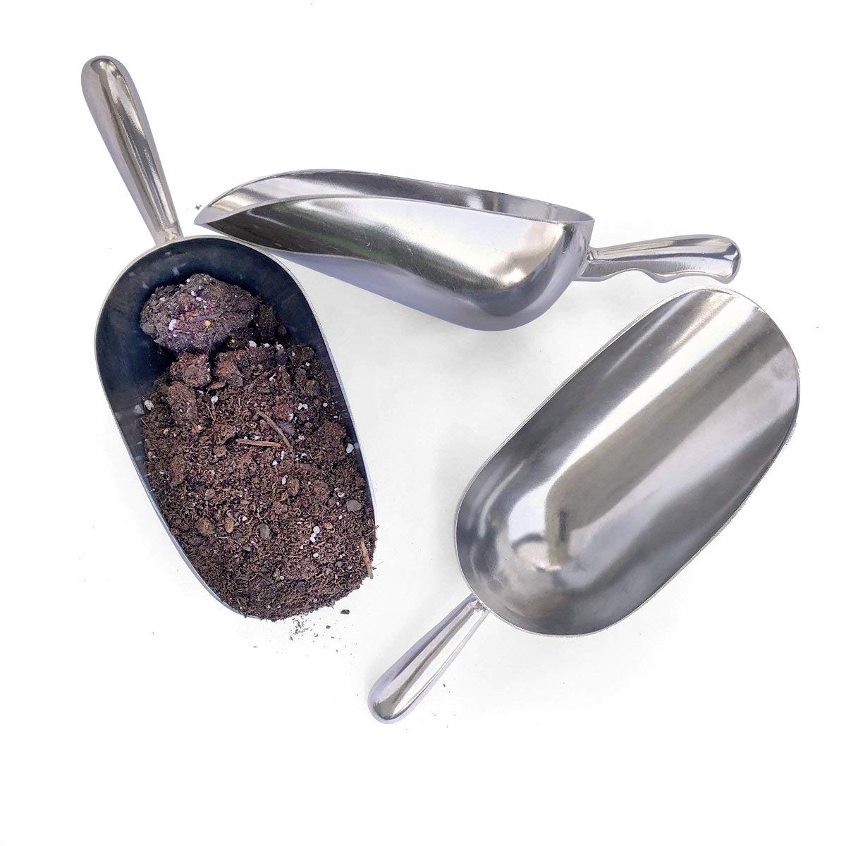 Aluminum Garden Scoop Set - Hardware Store Style - Perfect For Potting Soil, Bird Seed and Fertilizer - Vintage Styled, Rust-Free, Light Weight Design!