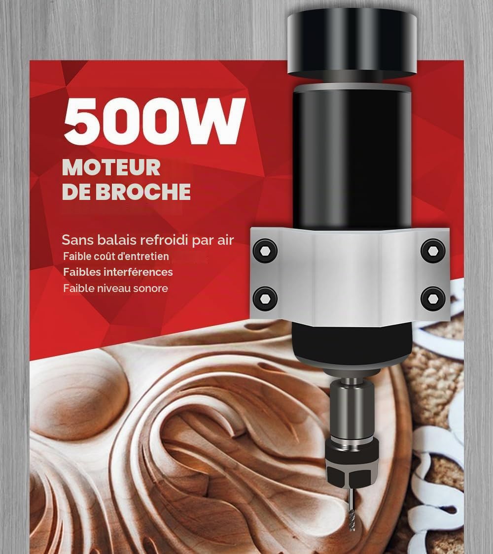 Kit de moteur de broche CNC, 500 W, 11000 tr/min, moteur Bldc refroidi par air avec boîtier de commande intégré, bouton de réglage de la vitesse, pour gravure DIY, gravure CNC, perçage CNC, TTC 450
