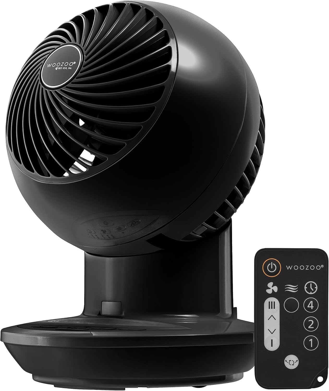 Woozoo IRIS USA Desk Fan with Remote, Oscillating Table Air Circulator, 3 Speeds, 52ft Max Air Distance, Adjustable Tilt, Low Noise Motor, Small Fan for Bedroom, Office, Dorm, Black