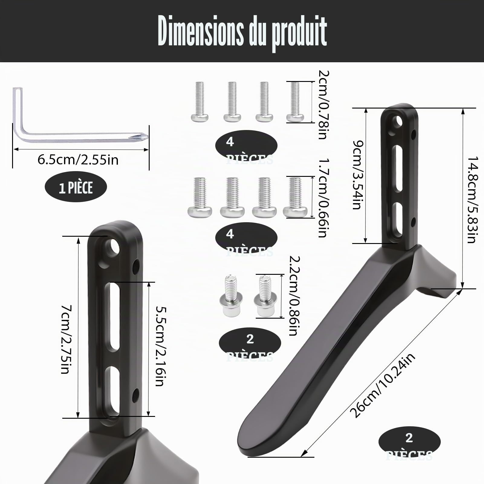 Pied TV Universel pour Téléviseurs de 32 à 65 Pouces Support TV Piédestal Remplacement de Base de Meuble TV avec Jeu Vis Et Patins Antidérapants Pied pour Samsung LG TCL