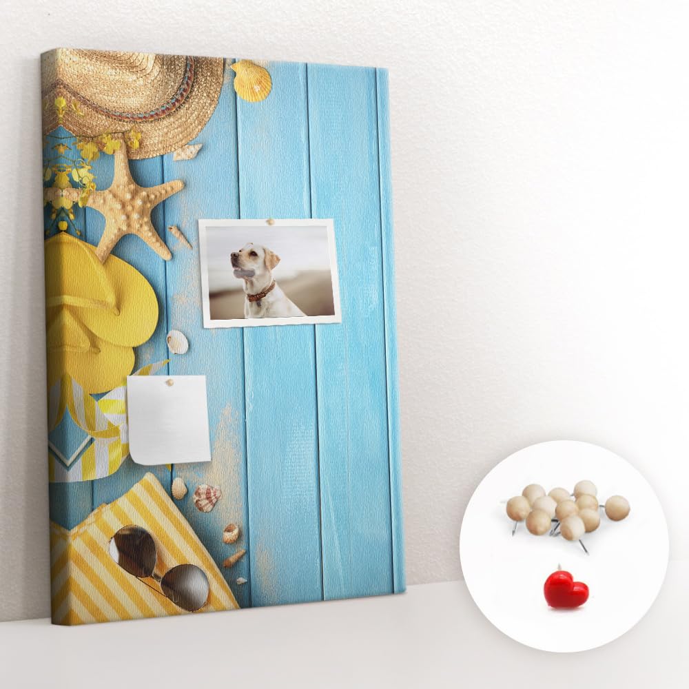 Pinnboard Kork Wandtafel inkl. Pins | Stabile Infotafel für Büro, Küche, Schule | Organisation von Notizen, Terminen, Fotos, Aufgaben, Ideen - 40x60cm - Holz - Strandaccessoires