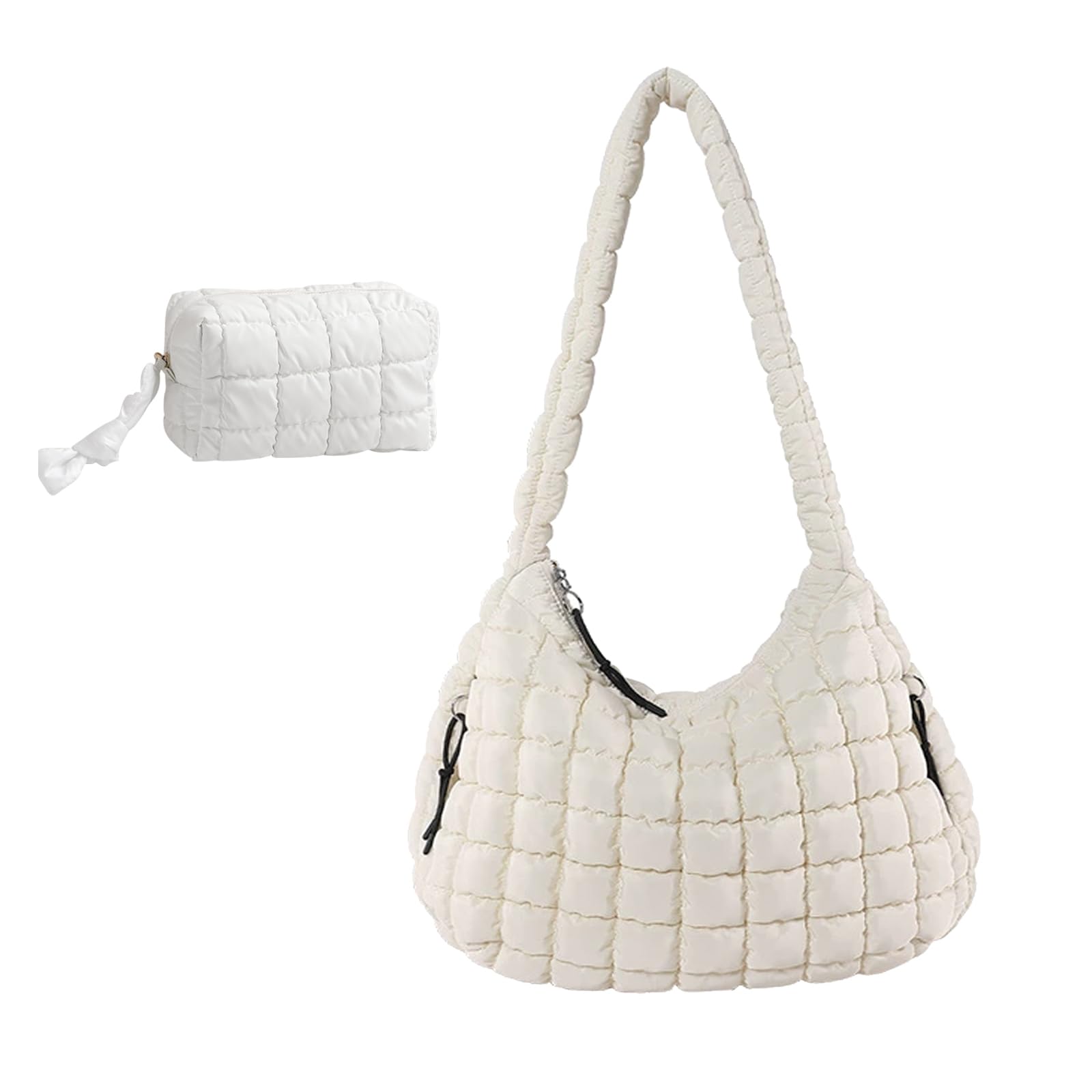 Women Large Quilted Tote Bag Lightweight Quilted Carryall GYM Bag Soft Puffy Crossbody Bag Hobo Handbags Wallet Beige