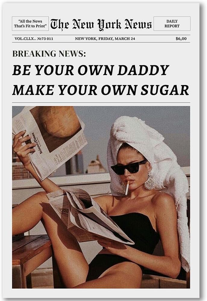 TrendyTrendy Canvas Wall Art For Bedroom The New York Newspaper Posters Funny Hot Girls Beach Canvas Wall Art Funky Disco Ball Humor Preppy Room Decor Living Room Bar Cart Dorm (D,12x18in Unframe)