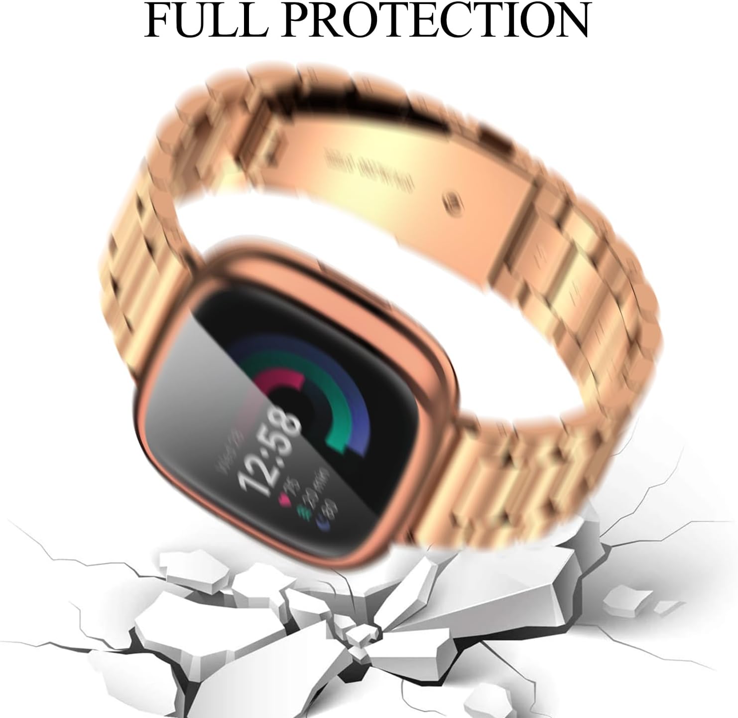 ZPJPPLX for Fitbit Versa 4/Sense 2 Solid Stainless Steel Wrist Band with Watch Case,for Versa 3/Sense Metal Replacement Straps and Screen Protection Case for Women Men image 5