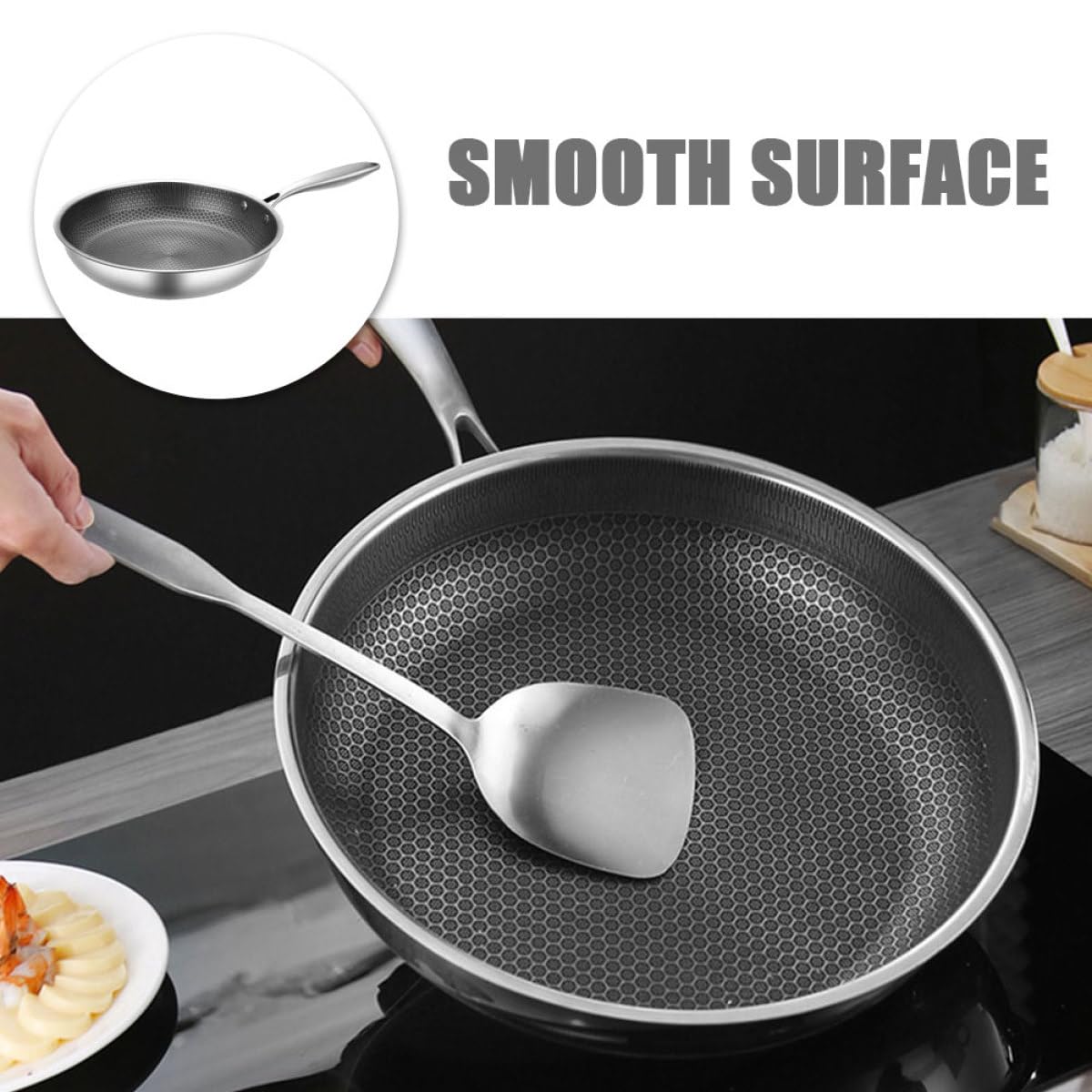 Lurrose Padella per Uova in Acciaio Inox Rivestimento Antiaderente e Fondo Piatto, Padella Piccola Resistente al Calore per Uso Domestico in Cucina